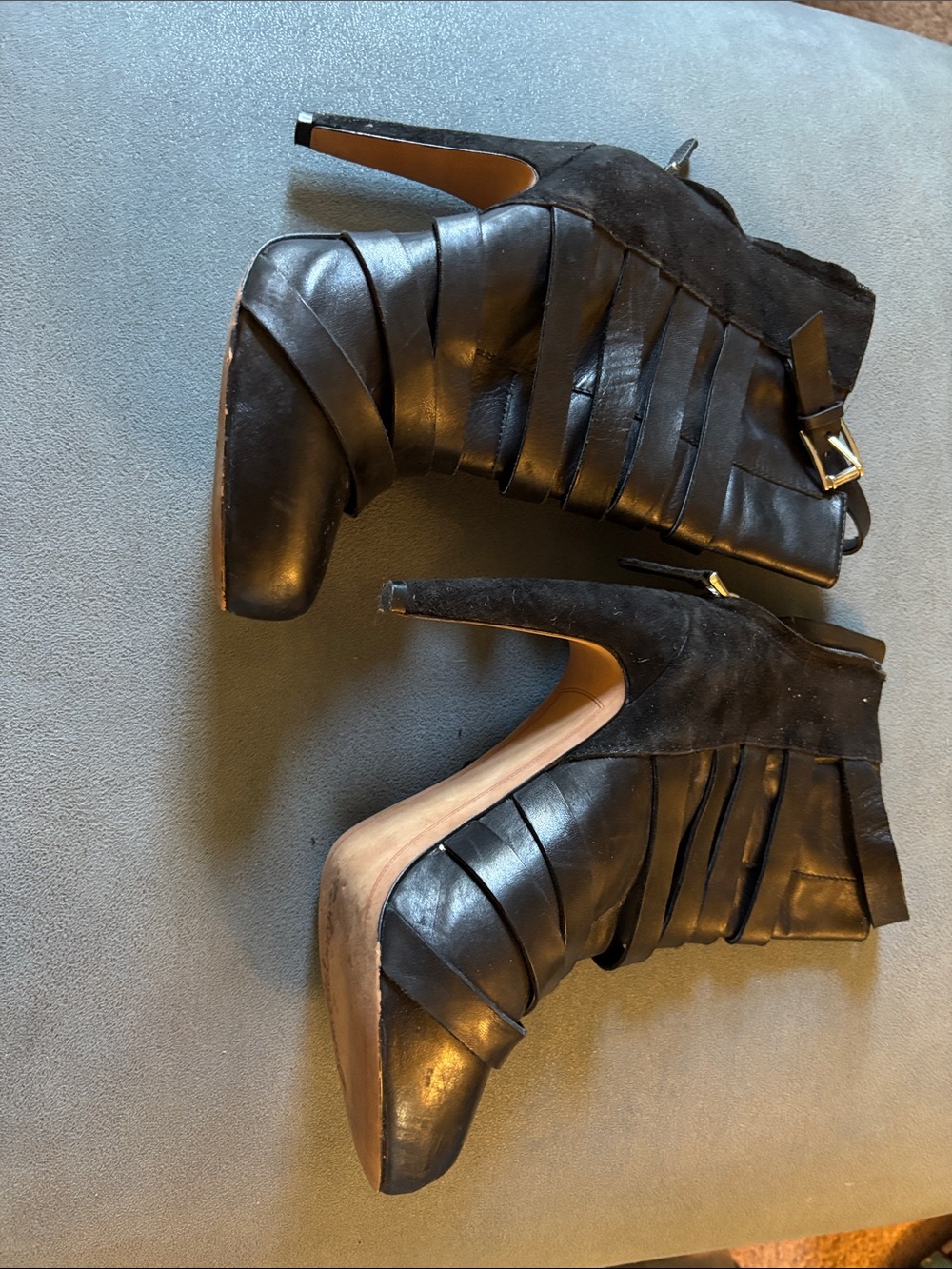 #250 Black Strappy High-Heel Ankle Booties - Women's
